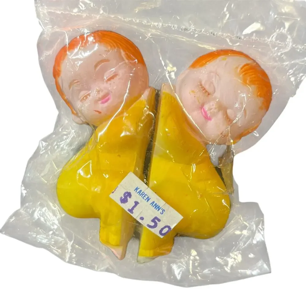 Vintage Baby Cake Toppers Pair Sleeping Babies New Old Stock NOS